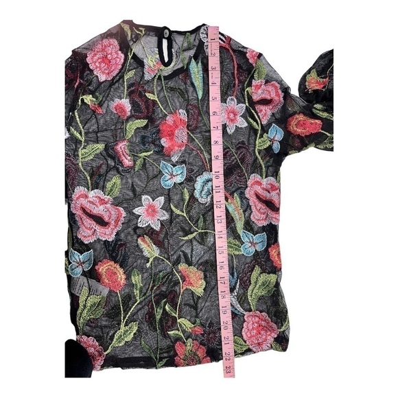 Piano C Top Shirt S Black Sheer Flower Embroidered Bell Sleeve NWT Whimsigoth - Picture 11 of 12